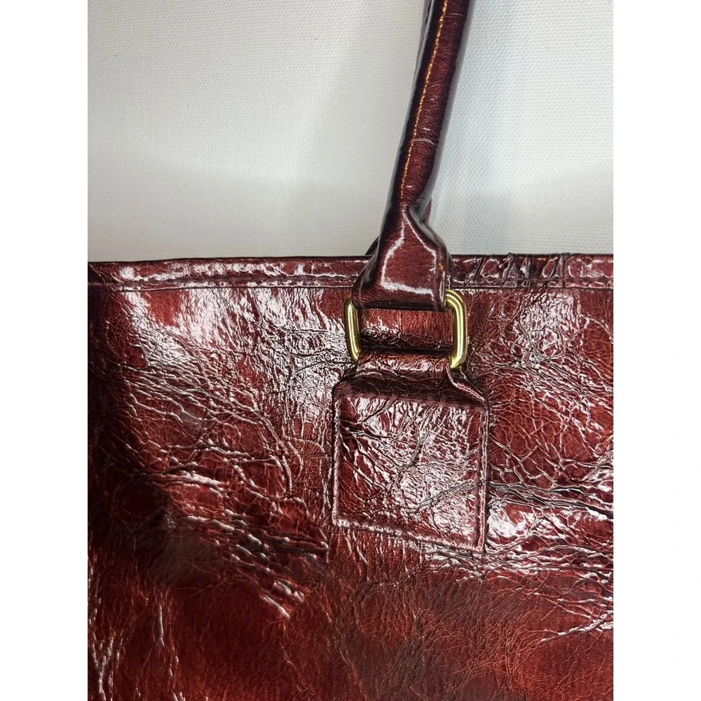 Vintage Estee Lauder Burgundy Patent Leather Tote Bag Crinkled Dark Copper
